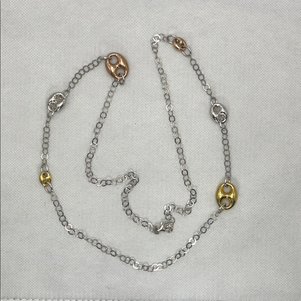 NWOT Tri Color Sterling Silver Gold Plate Infinity Symbol Designer Necklace